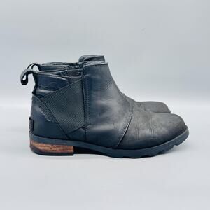 Sorel Boots Womens 6.5 Black Leather Emelie Chelsea Waterproof Ankle Booties